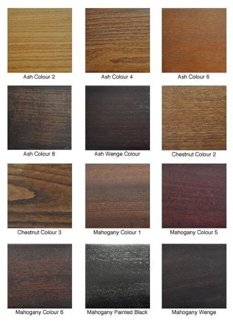 Campionario finiture legno: Ash, Chestnut, Mahogany